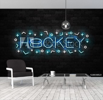 Picture of Vector realistic isolated neon sign of Hockey typography logo for decoration and covering on the wall background